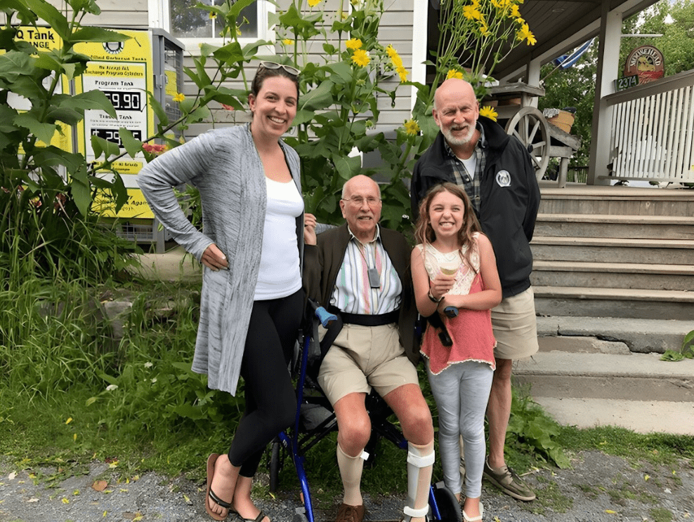 Donald Howson, centre, with his granddaughter, Joanna, his great-granddaughter, Nina and his son, Geoff.
